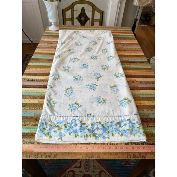 Vintage Grants Home Full Sheet Floral 1 Flat Sheet Blue Cabbage Rose Cottagecore - Picture 7 of 9